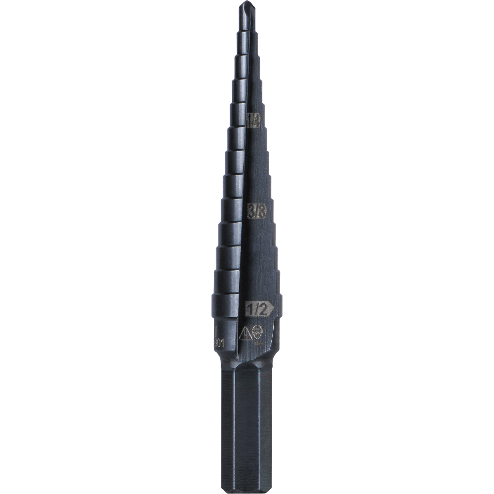Klein Tools, 13-Step Drill Bit, 3/8in. Hex, Double Straight F, Size (SAE) Multiple in, Included (qty.) 1 Model# KTSB01